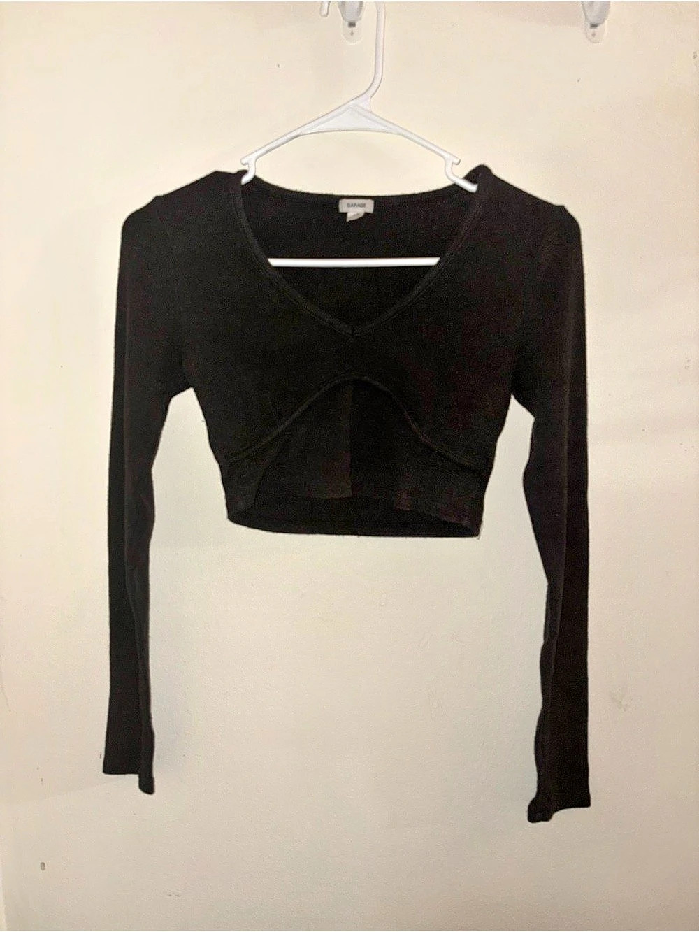 Garage Ribbed Cutout Long Sleeve Top Black Size Small